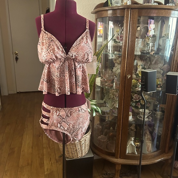NWT Browns Snakeskin Two Piece Bathing Suit - Picture 1 of 3